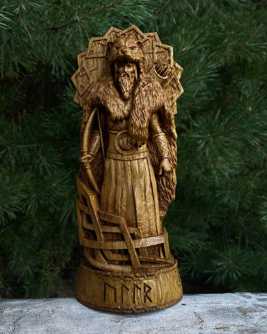 Ullr God Viking Wood Carved Statue