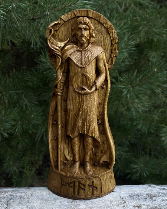 Mani Viking God Wood Carved Statue