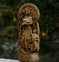 Load image into Gallery viewer, Frigga Goddess Viking Wood Carved Statue
