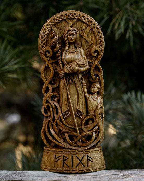 Frigga Goddess Viking Wood Carved Statue