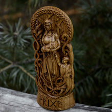 Load image into Gallery viewer, Frigga Goddess Viking Wood Carved Statue
