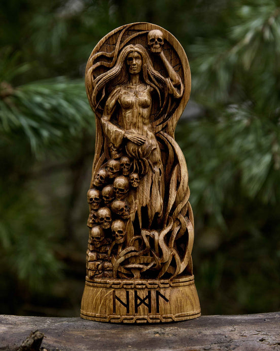 Hel Goddess Viking God Wood Carved Statue light