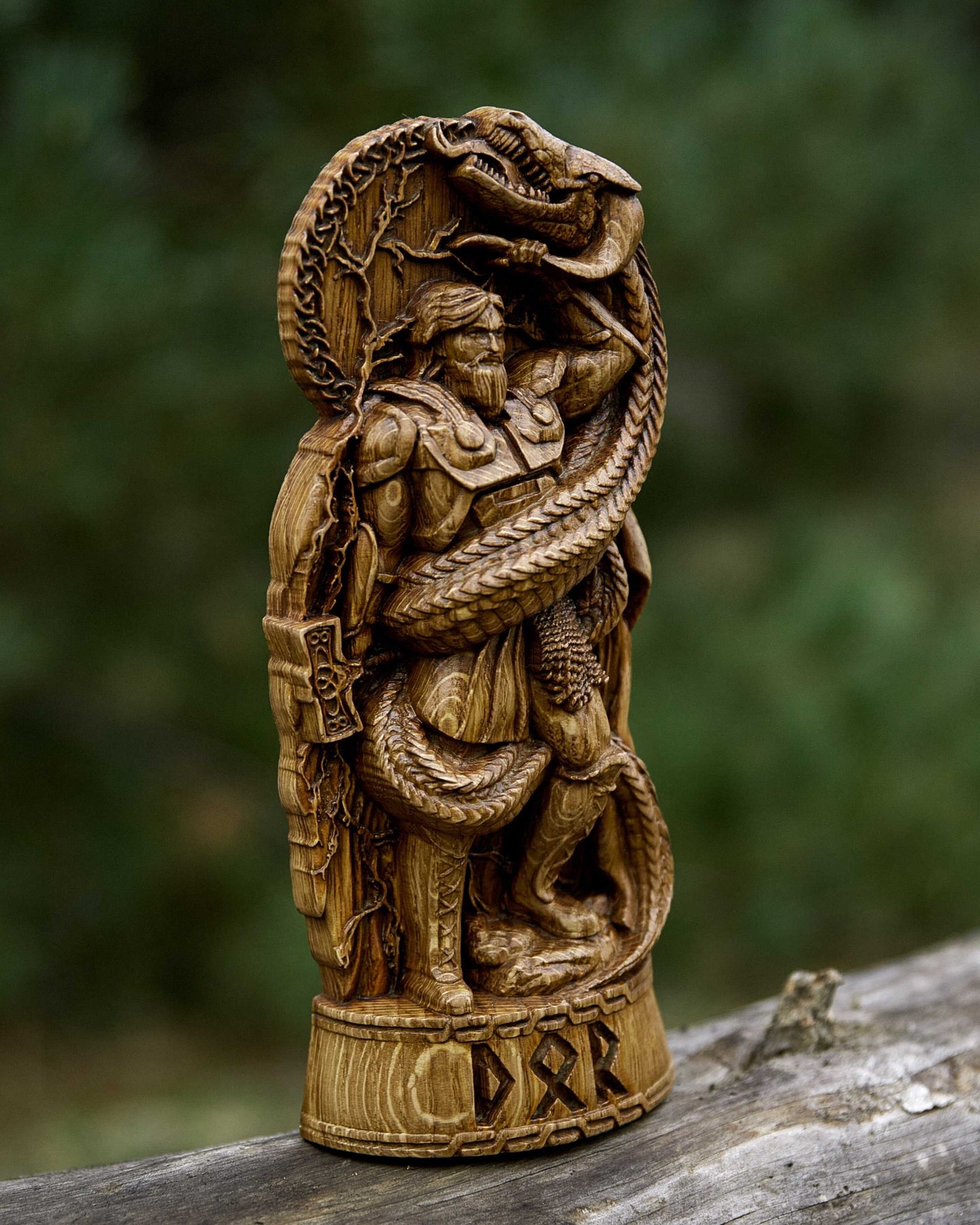 Thor God Viking Wood Carved Statue