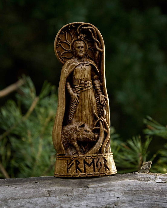 Freyr God Viking God Wood Carved Statue